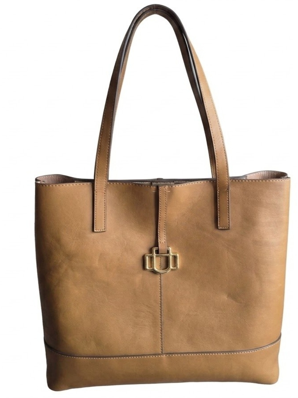Antonio Melani Classic Tan Leather Tote Bag with Gold Accent